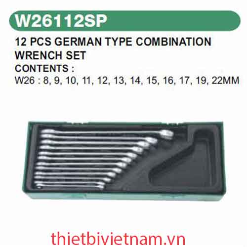 Bộ cờ lê liền tròng hệ mét 12 chi tiết dải 8-22 có khay đựng cho thùng đồ